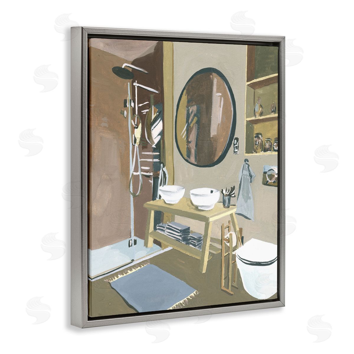 Modern Bathroom Interior Design Grey Floating Frame Canvas Wall Art, Home Decor by Melissa Wang