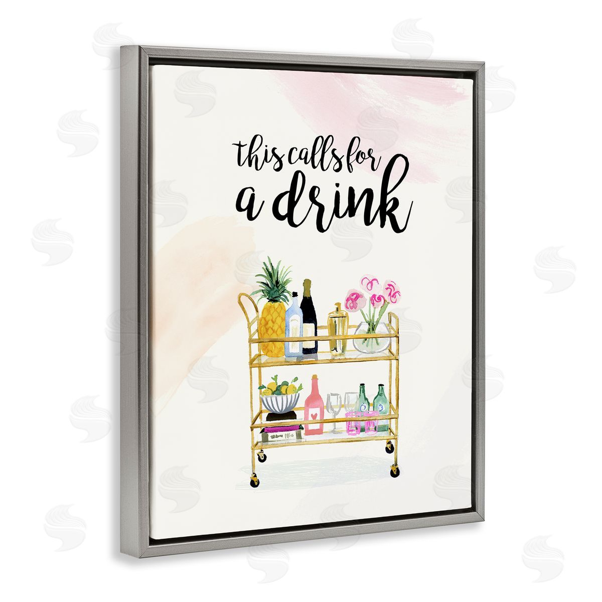 Calls for a Drink Quote Grey Floating Frame Canvas Wall Art, Home Decor by Victoria Borges