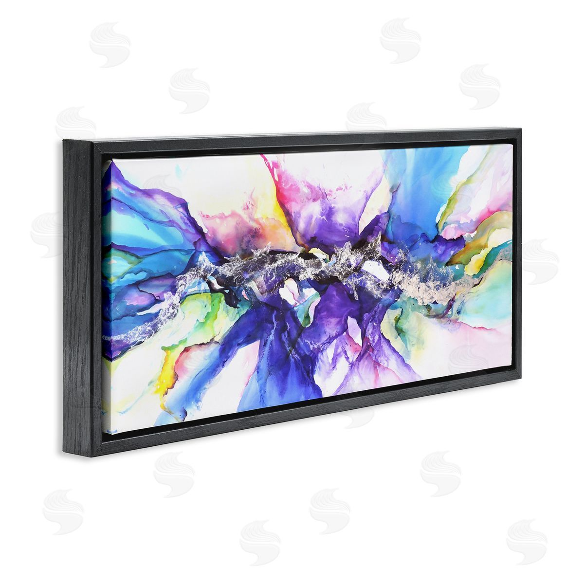 Abstract Rainbow Splash Design Black Floating Frame Canvas Wall Art, Home Decor by Leticia Herrera