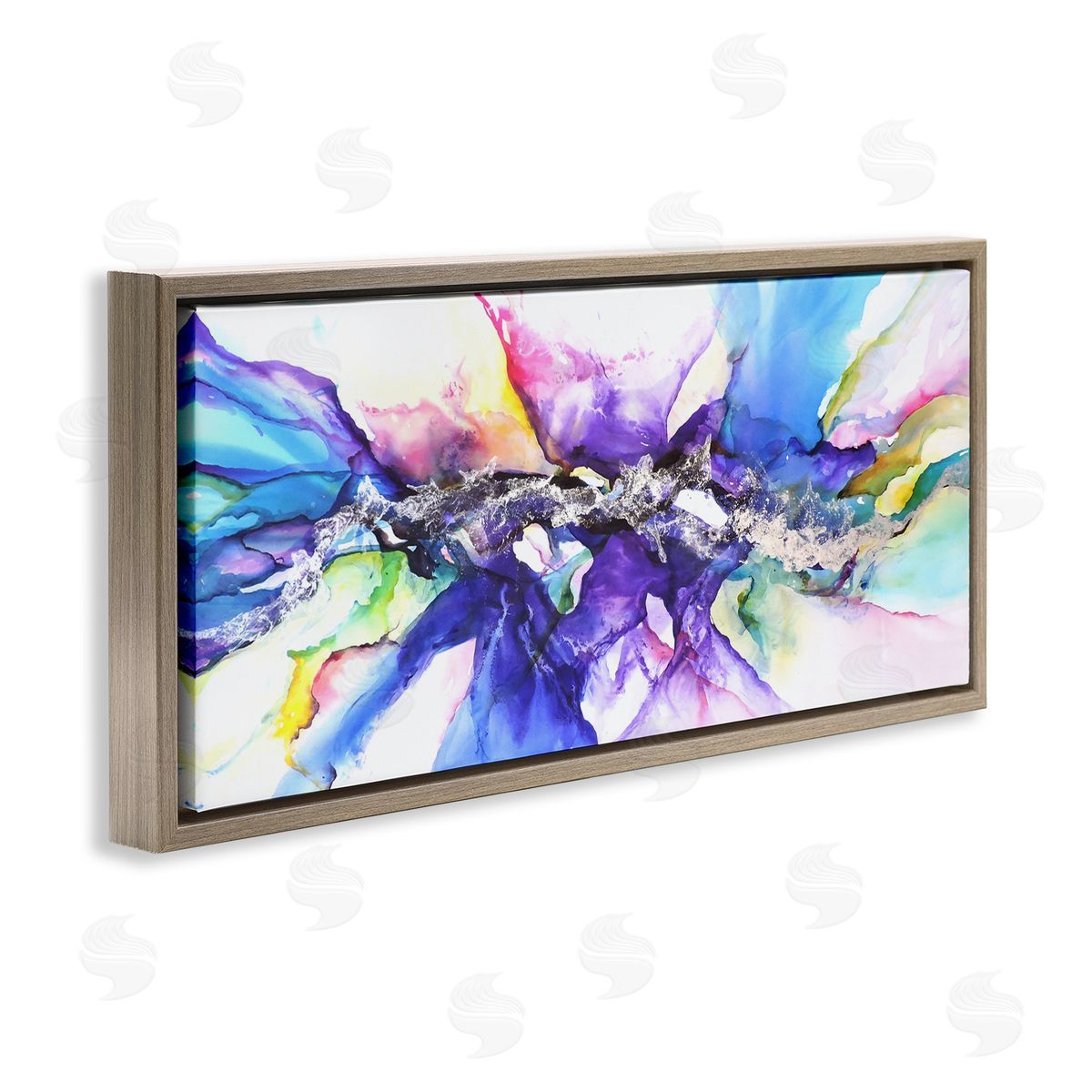 Abstract Rainbow Splash Design Brown Floating Frame Canvas Wall Art, Home Decor by Leticia Herrera