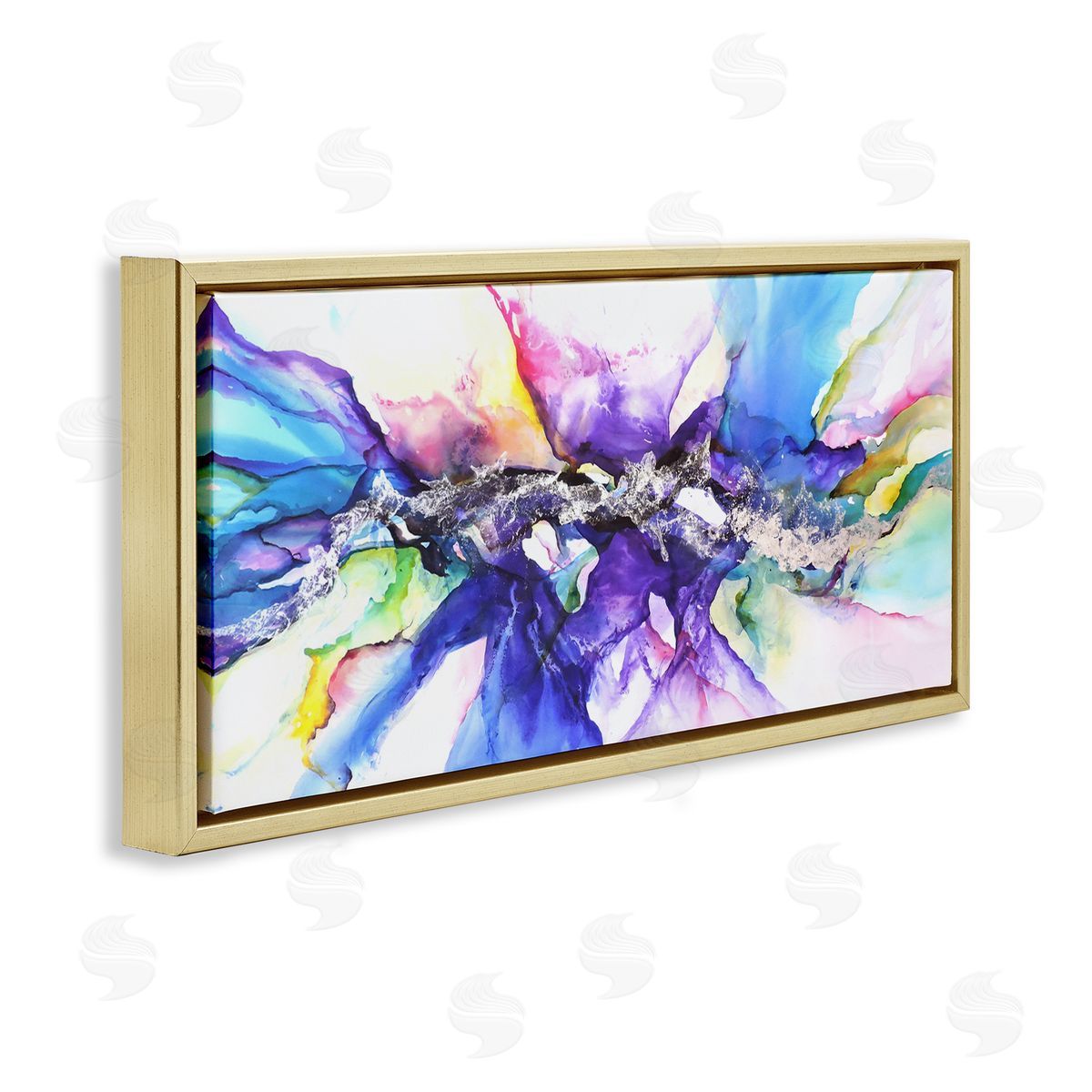 Abstract Rainbow Splash Design Gold Floating Frame Canvas Wall Art, Home Decor by Leticia Herrera
