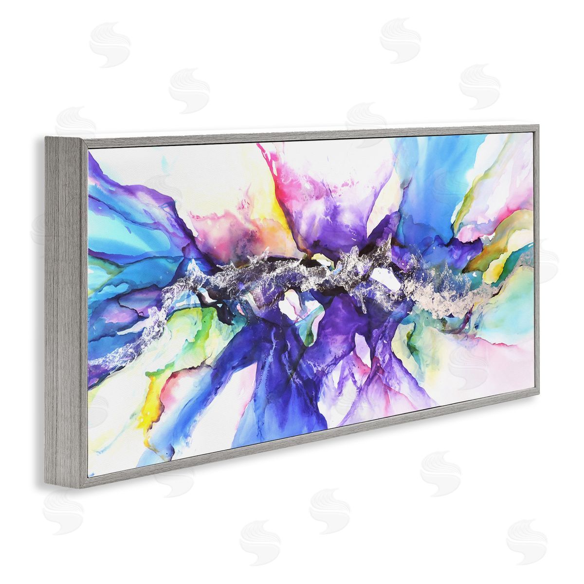 Abstract Rainbow Splash Design Grey Frame Print Wall Art, Home Decor by Leticia Herrera