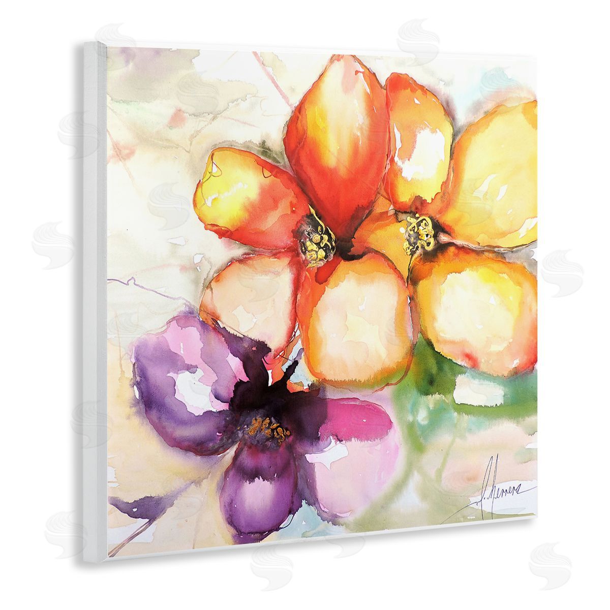 Warm Abstract Orange Flowers Wood Plaque Wall Art, Home Decor by Leticia Herrera