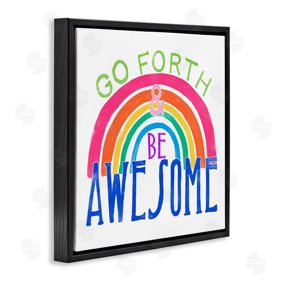 Go Forth Be Awesome Rainbow Black Floating Frame Canvas Wall Art, Home Decor by June Erica Vess