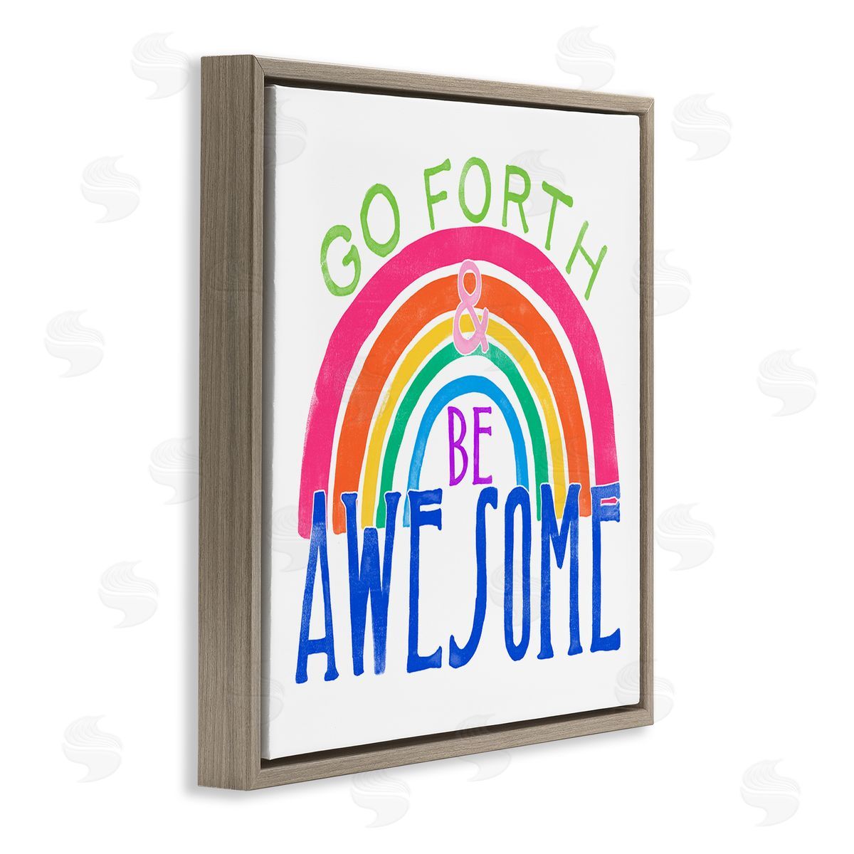 Go Forth Be Awesome Rainbow Brown Floating Frame Canvas Wall Art, Home Decor by June Erica Vess