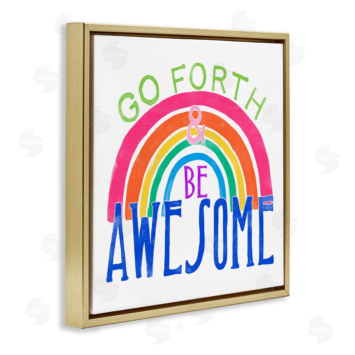 Go Forth Be Awesome Rainbow Gold Floating Frame Canvas Wall Art, Home Decor by June Erica Vess