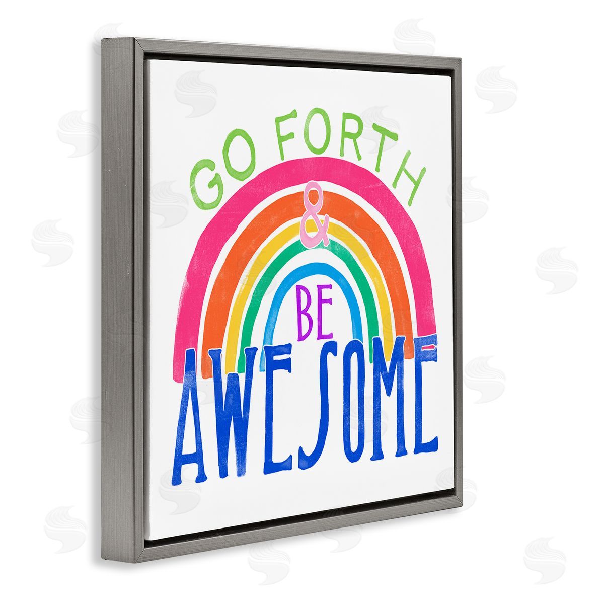 Go Forth Be Awesome Rainbow Grey Floating Frame Canvas Wall Art, Home Decor by June Erica Vess