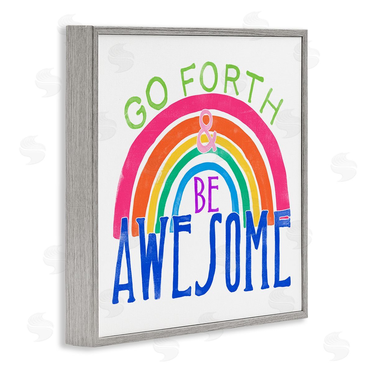 Go Forth Be Awesome Rainbow Grey Frame Print Wall Art, Home Decor by June Erica Vess