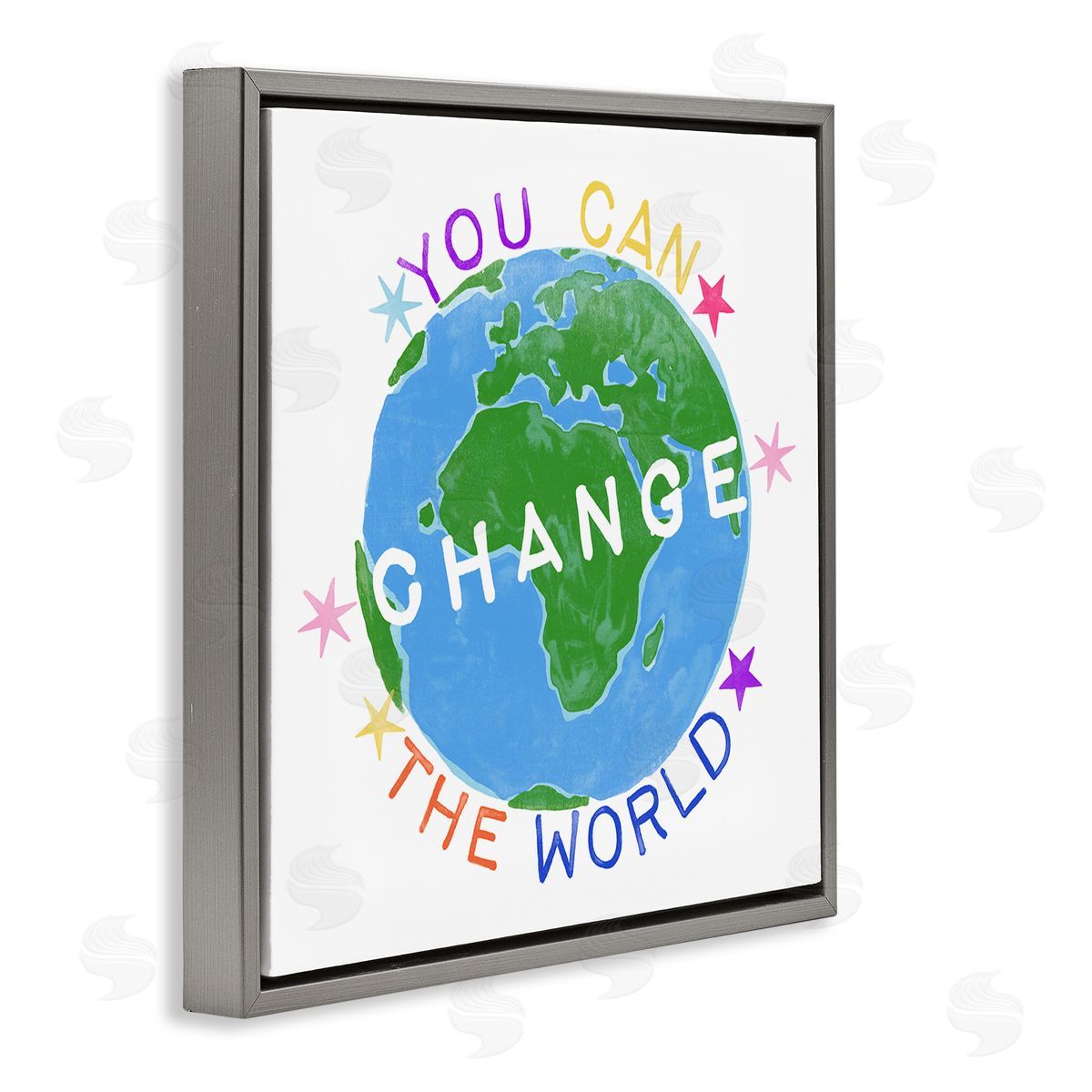 Change the World Kids Quote Grey Floating Frame Canvas Wall Art, Home Decor by June Erica Vess
