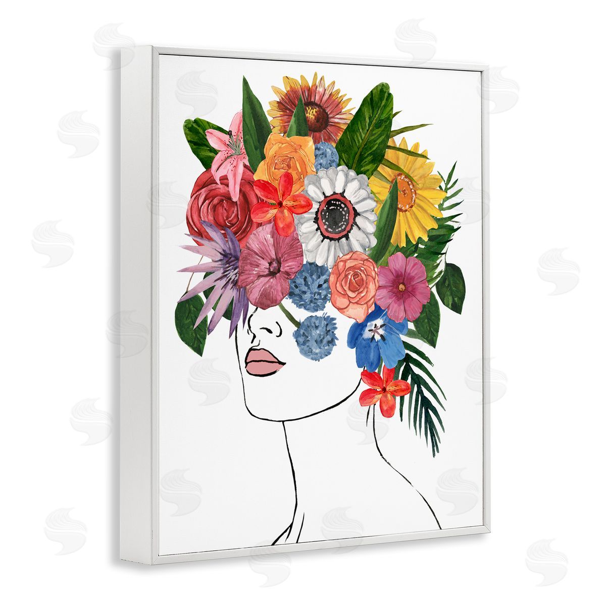 Female Portrait Summer Flowers White Frame Print Wall Art, Home Decor by Annie Warren