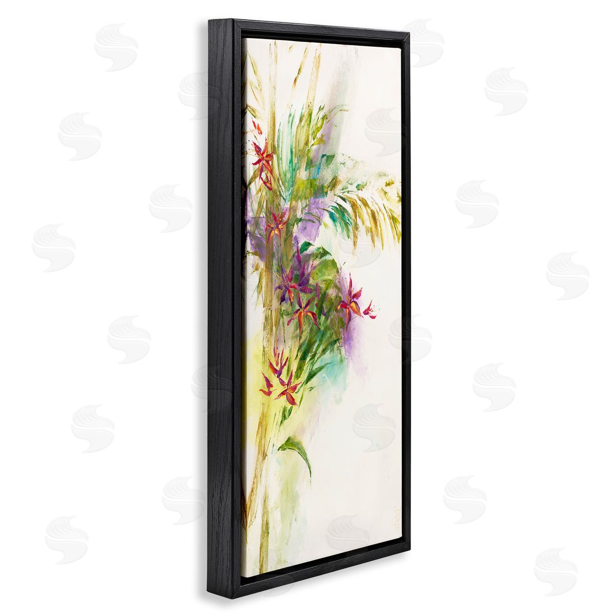 Abstract Tropical Flower Bouquet Black Floating Frame Canvas Wall Art, Home Decor by Dina D'Argo