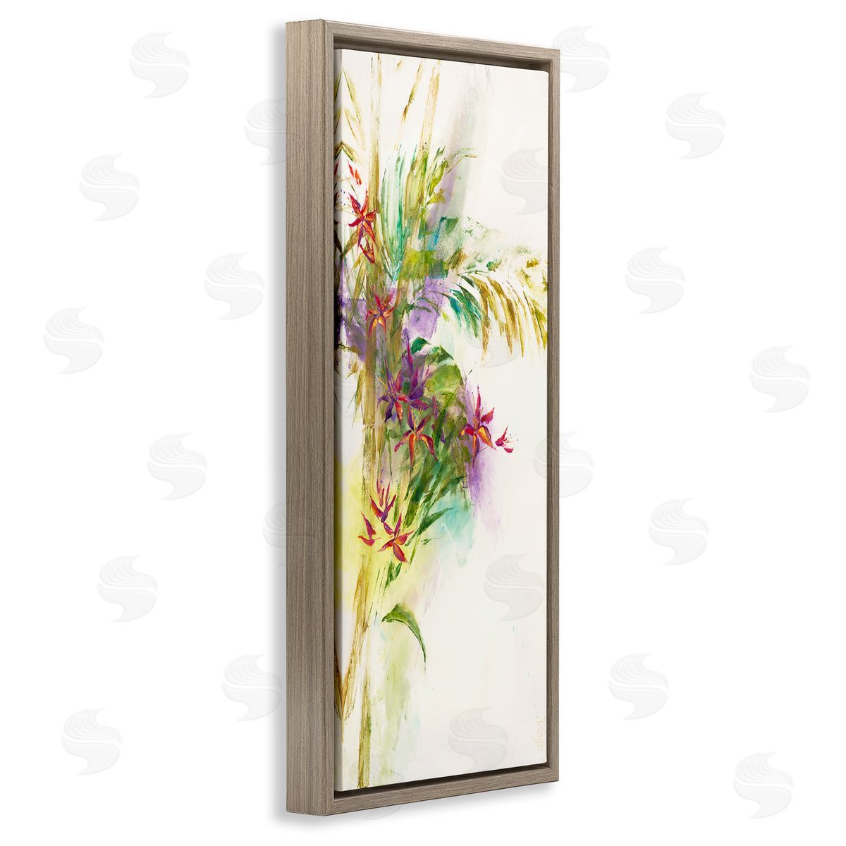 Abstract Tropical Flower Bouquet Brown Floating Frame Canvas Wall Art, Home Decor by Dina D'Argo