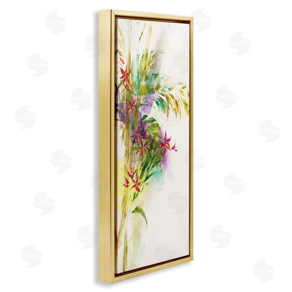 Abstract Tropical Flower Bouquet Gold Floating Frame Canvas Wall Art, Home Decor by Dina D'Argo