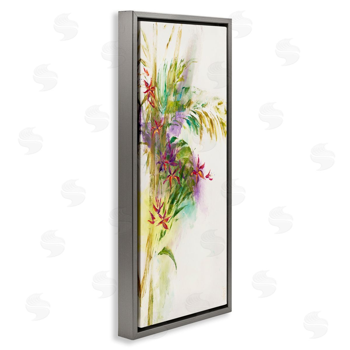 Abstract Tropical Flower Bouquet Grey Floating Frame Canvas Wall Art, Home Decor by Dina D'Argo