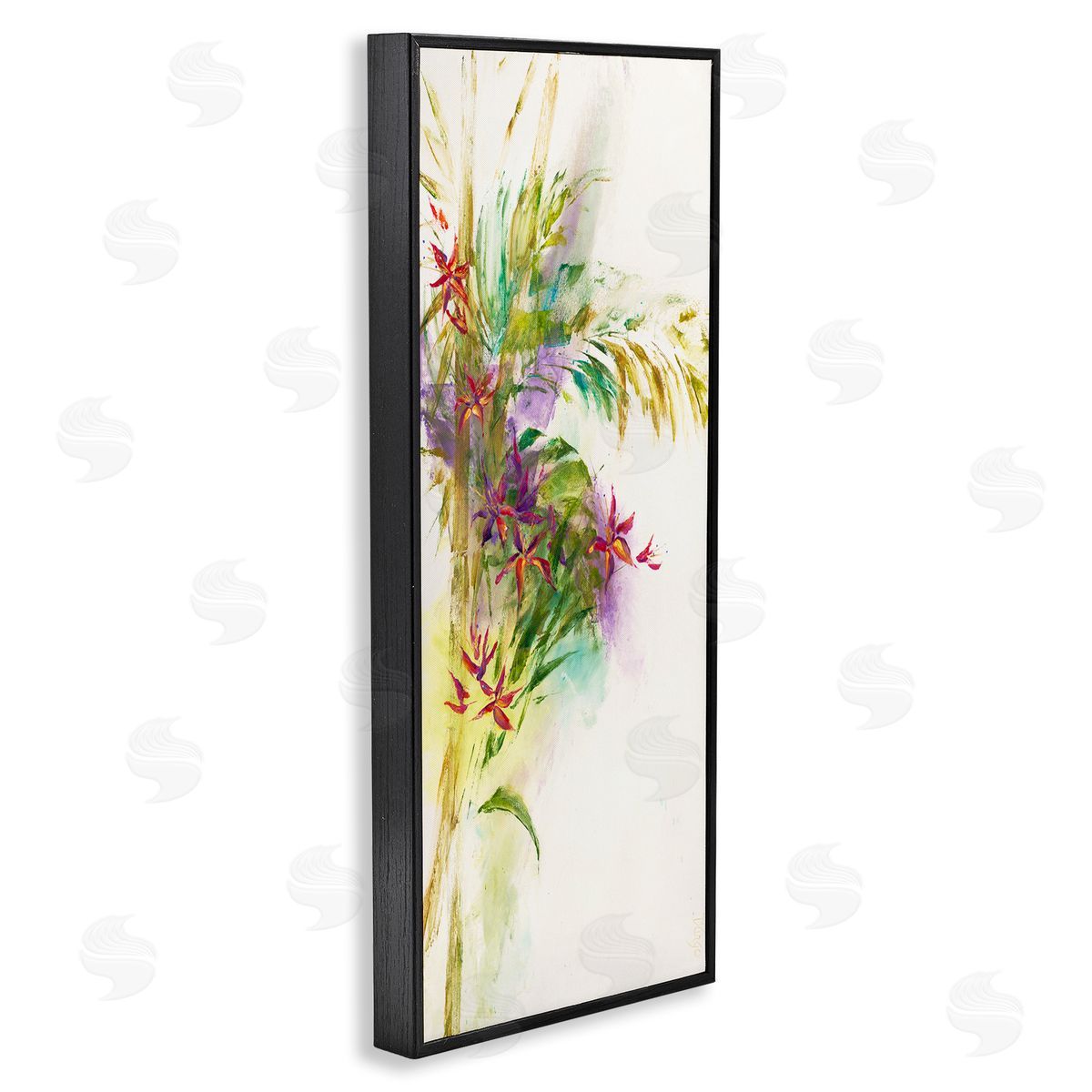 Abstract Tropical Flower Bouquet Black Frame Print Wall Art, Home Decor by Dina D'Argo