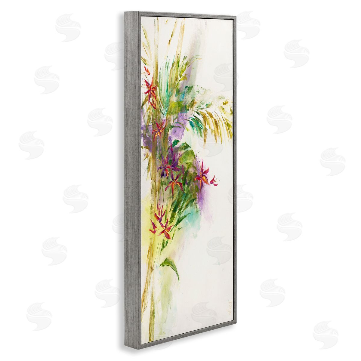 Abstract Tropical Flower Bouquet Grey Frame Print Wall Art, Home Decor by Dina D'Argo
