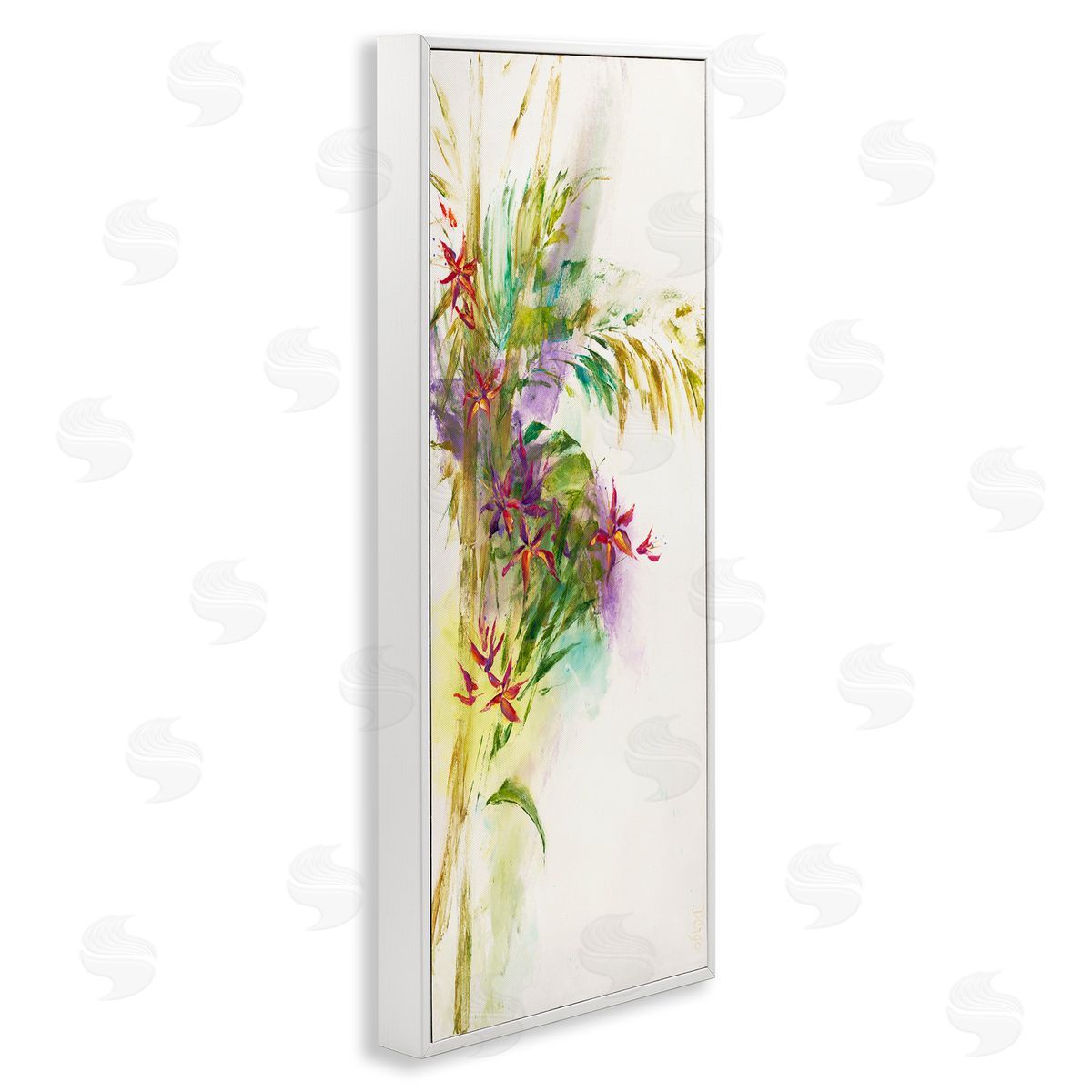 Abstract Tropical Flower Bouquet White Frame Print Wall Art, Home Decor by Dina D'Argo