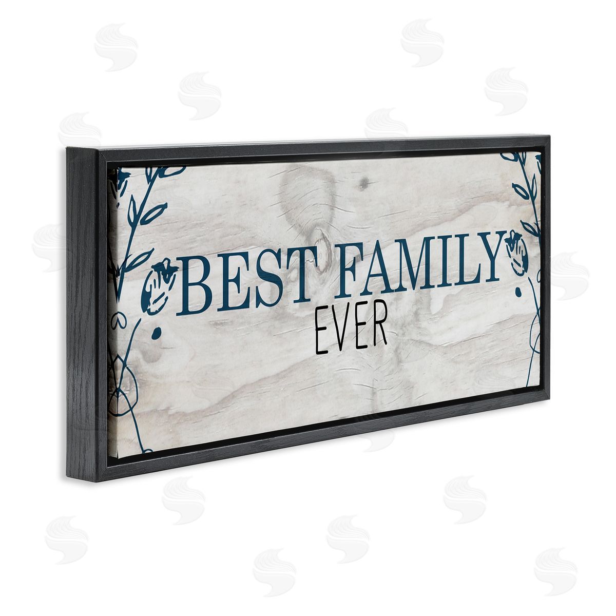 Best Family Ever Blue Typography Black Floating Frame Canvas Wall Art, Home Decor by Kim Allen