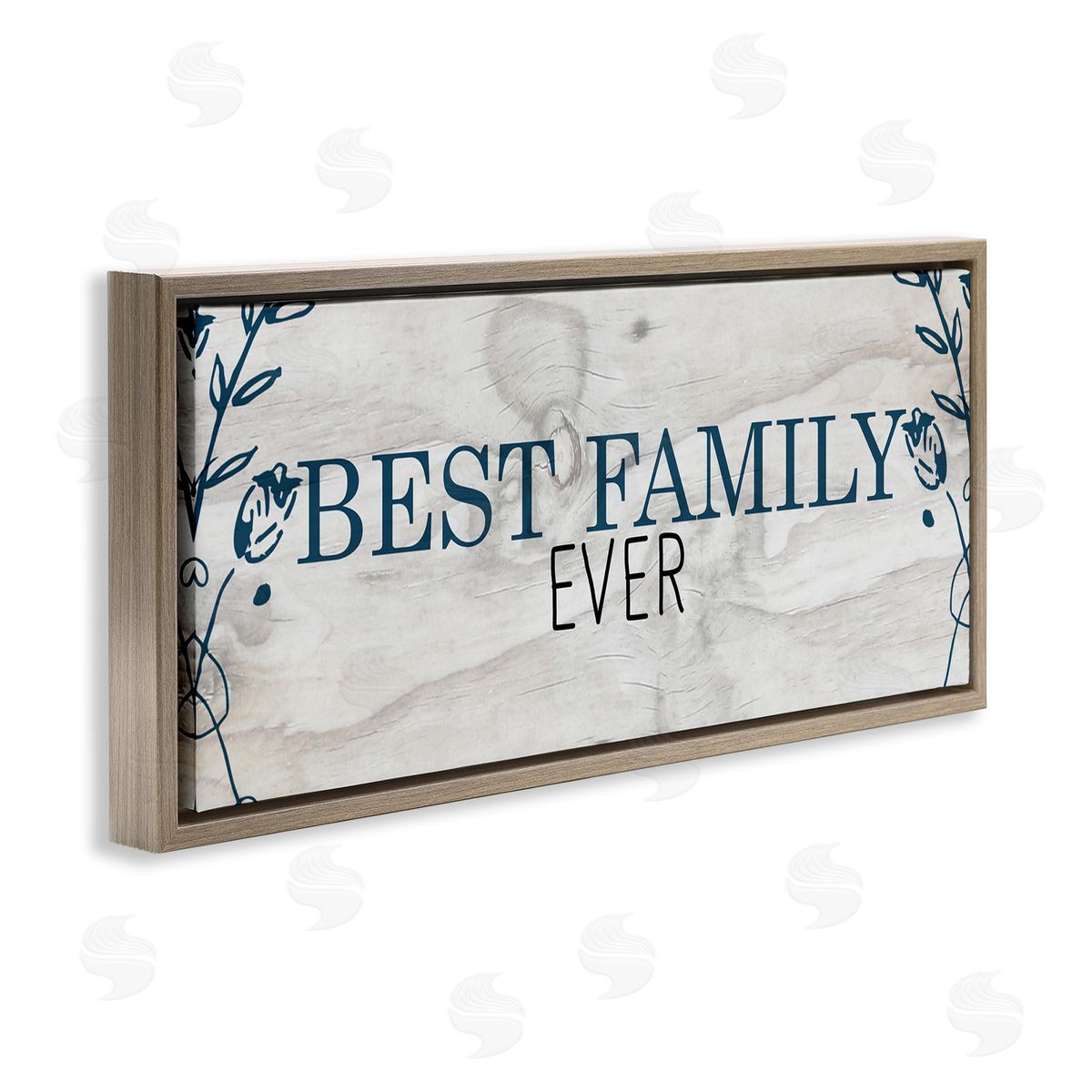 Best Family Ever Blue Typography Brown Floating Frame Canvas Wall Art, Home Decor by Kim Allen
