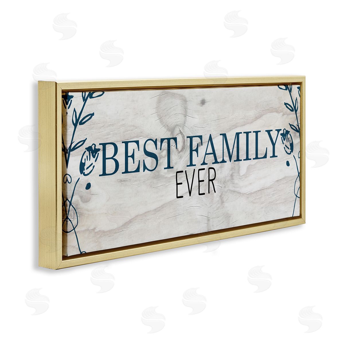 Best Family Ever Blue Typography Gold Floating Frame Canvas Wall Art, Home Decor by Kim Allen