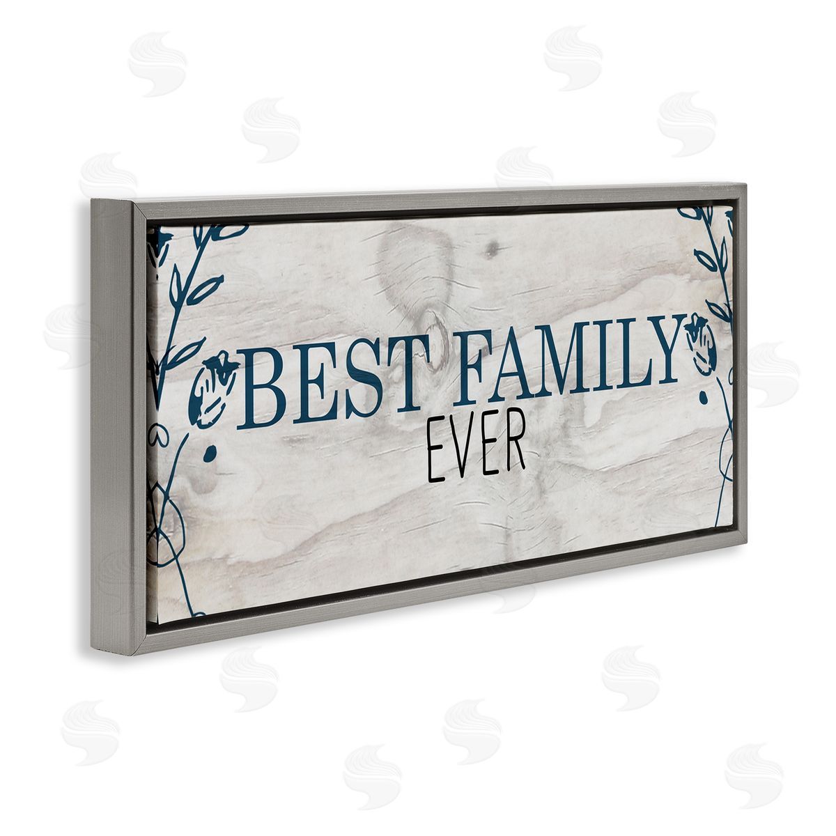 Best Family Ever Blue Typography Grey Floating Frame Canvas Wall Art, Home Decor by Kim Allen