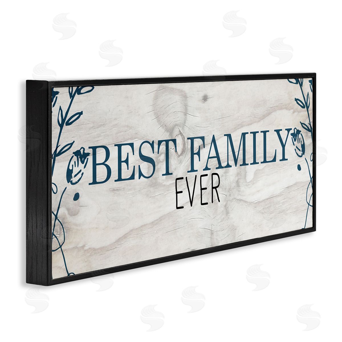 Best Family Ever Blue Typography Black Frame Print Wall Art, Home Decor by Kim Allen