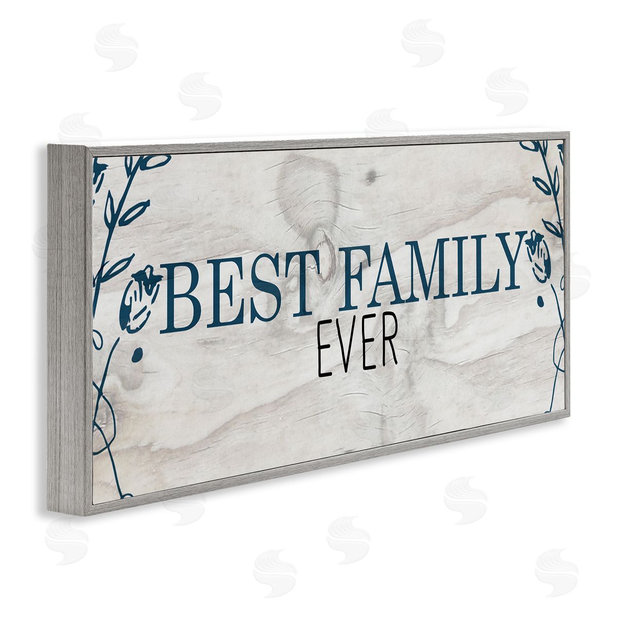 Best Family Ever Blue Typography Grey Frame Print Wall Art, Home Decor by Kim Allen