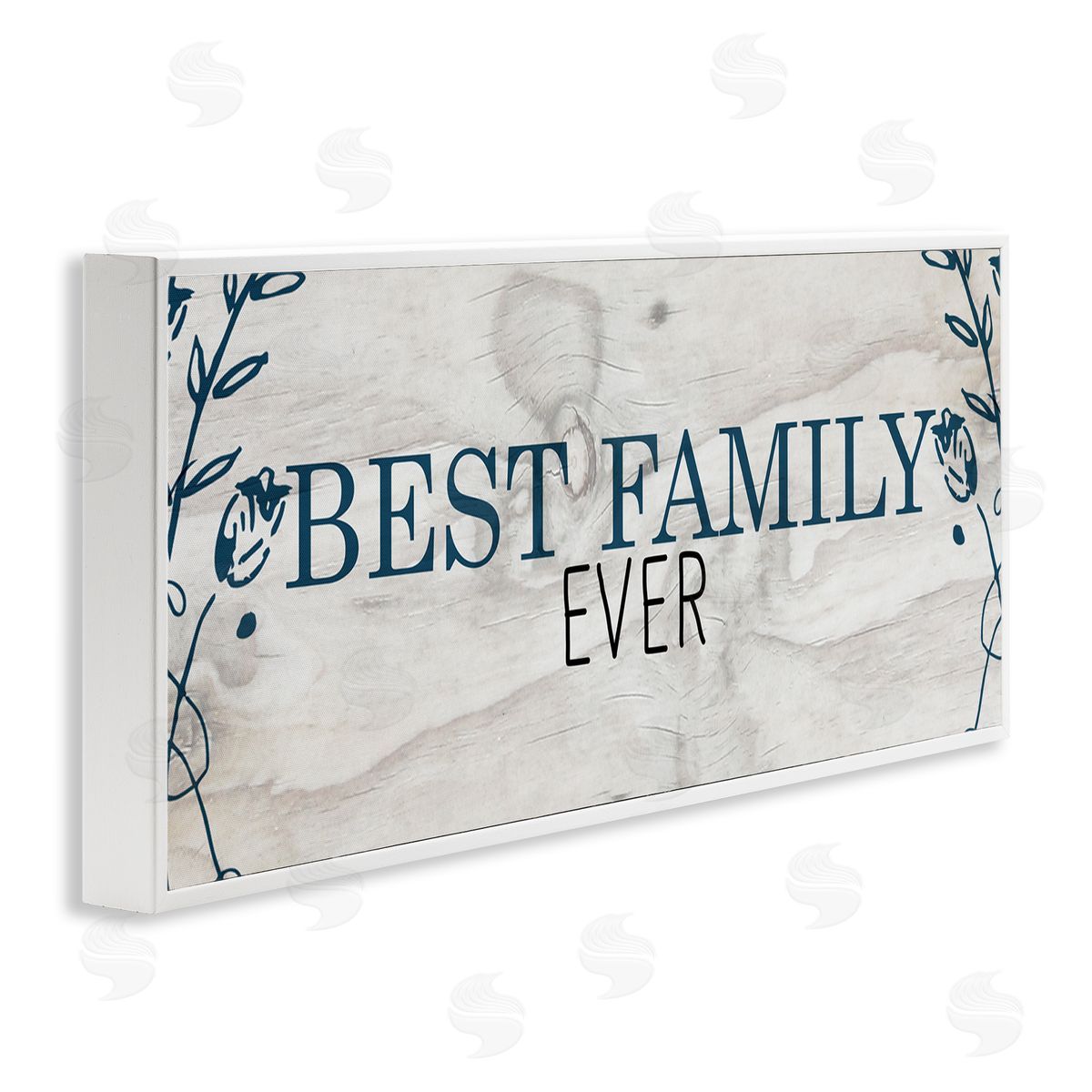 Best Family Ever Blue Typography White Frame Print Wall Art, Home Decor by Kim Allen