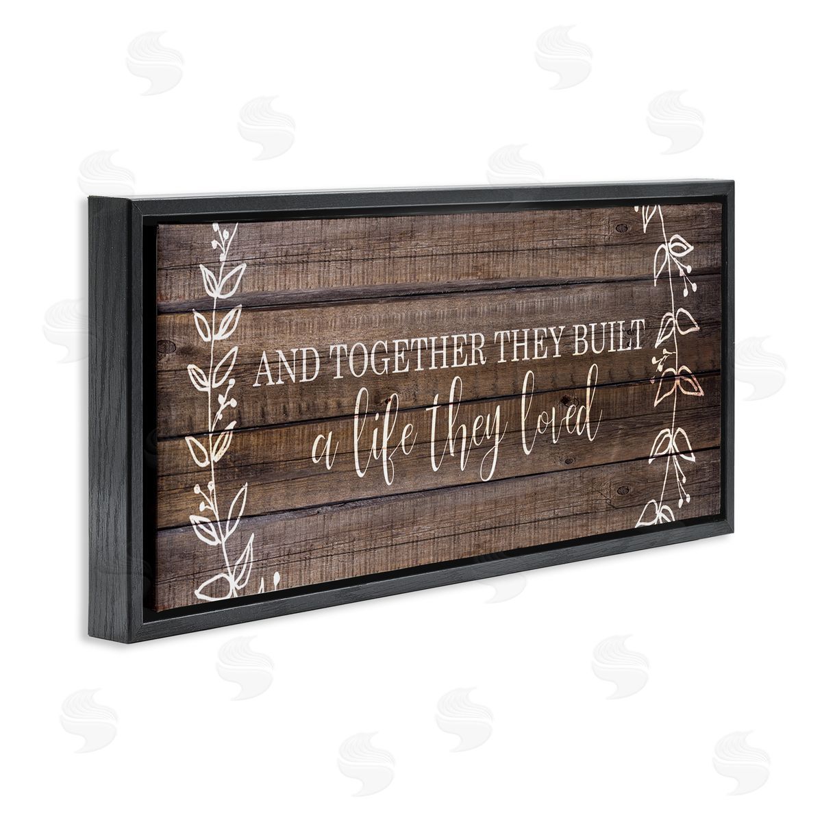 Together They Built Love Pattern Black Floating Frame Canvas Wall Art, Home Decor by Kim Allen