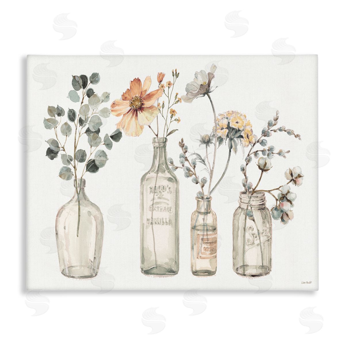 Antique Floral Bouquets in Jars Canvas Wall Art, Home Decor by Lisa Audit