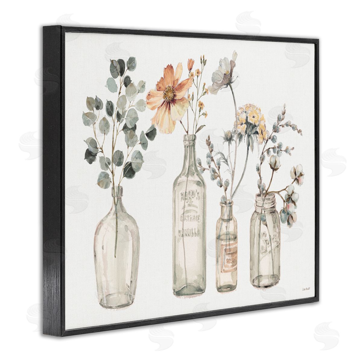 Antique Floral Bouquets in Jars Black Frame Print Wall Art, Home Decor by Lisa Audit