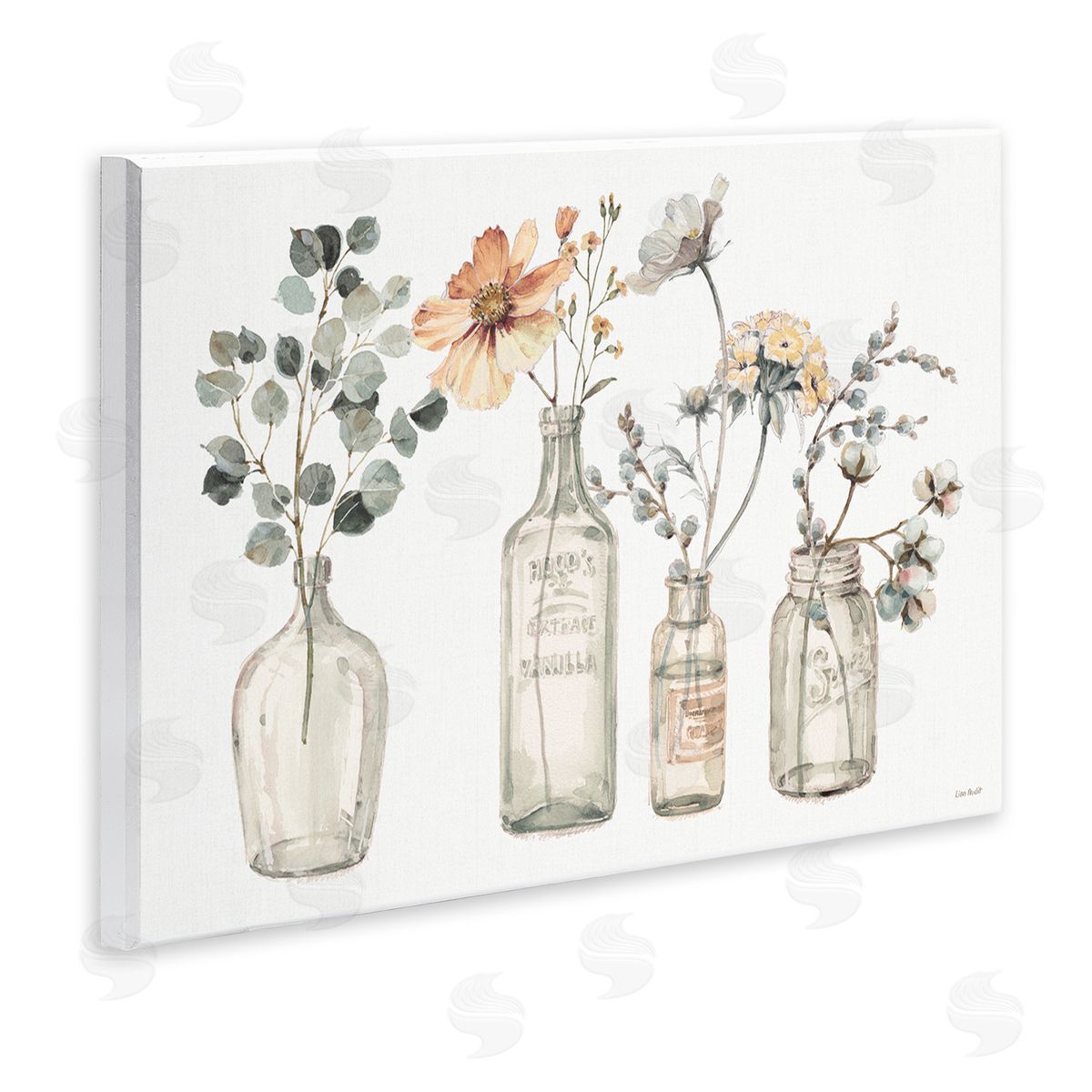 Antique Floral Bouquets in Jars Wood Plaque Wall Art, Home Decor by Lisa Audit