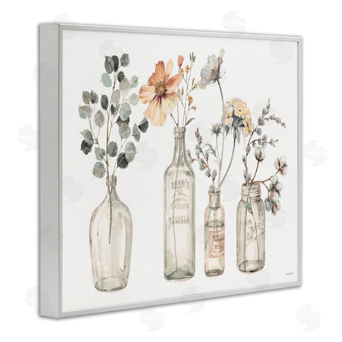 Antique Floral Bouquets in Jars White Frame Print Wall Art, Home Decor by Lisa Audit