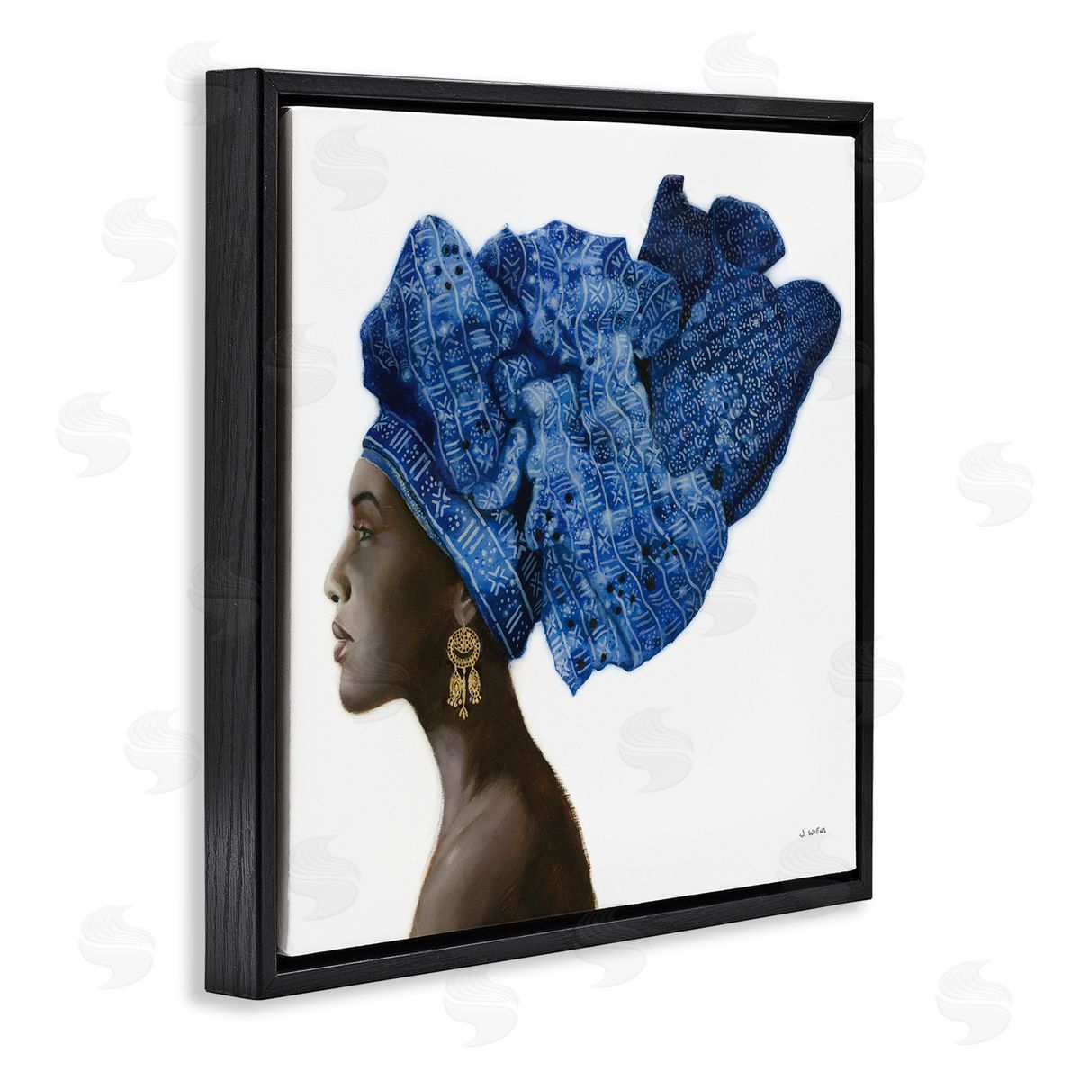 Female Fashion Head Wrap Blue Black Floating Frame Canvas Wall Art, Home Decor by James Wiens