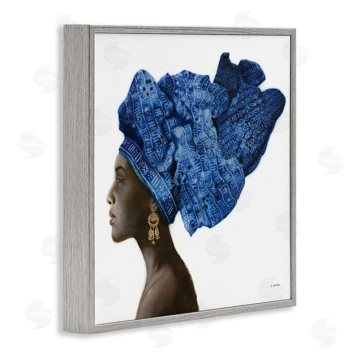 Female Fashion Head Wrap Blue Grey Frame Print Wall Art, Home Decor by James Wiens