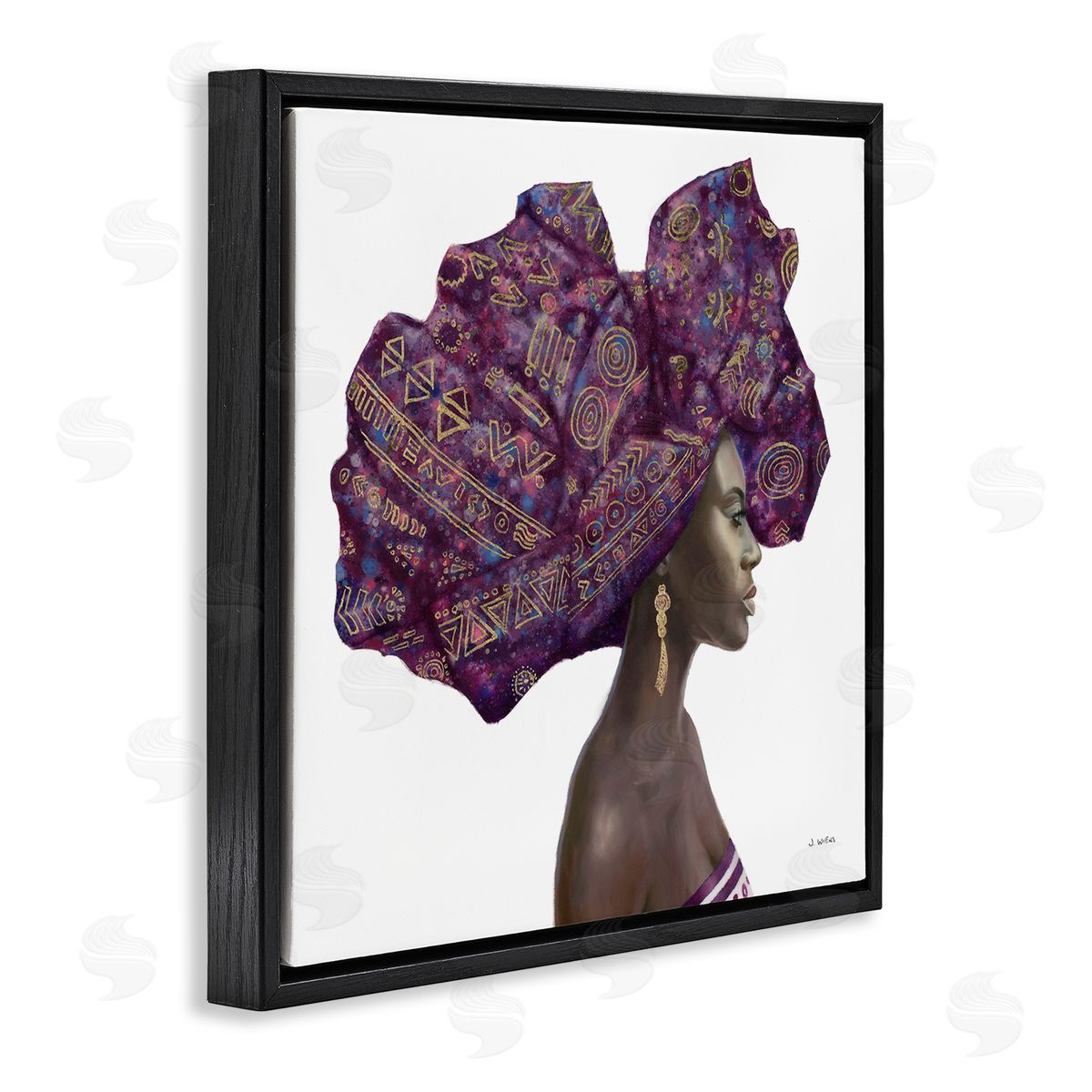 Strong Female Portrait Headwrap Culture Black Floating Frame Canvas Wall Art, Home Decor by James Wiens