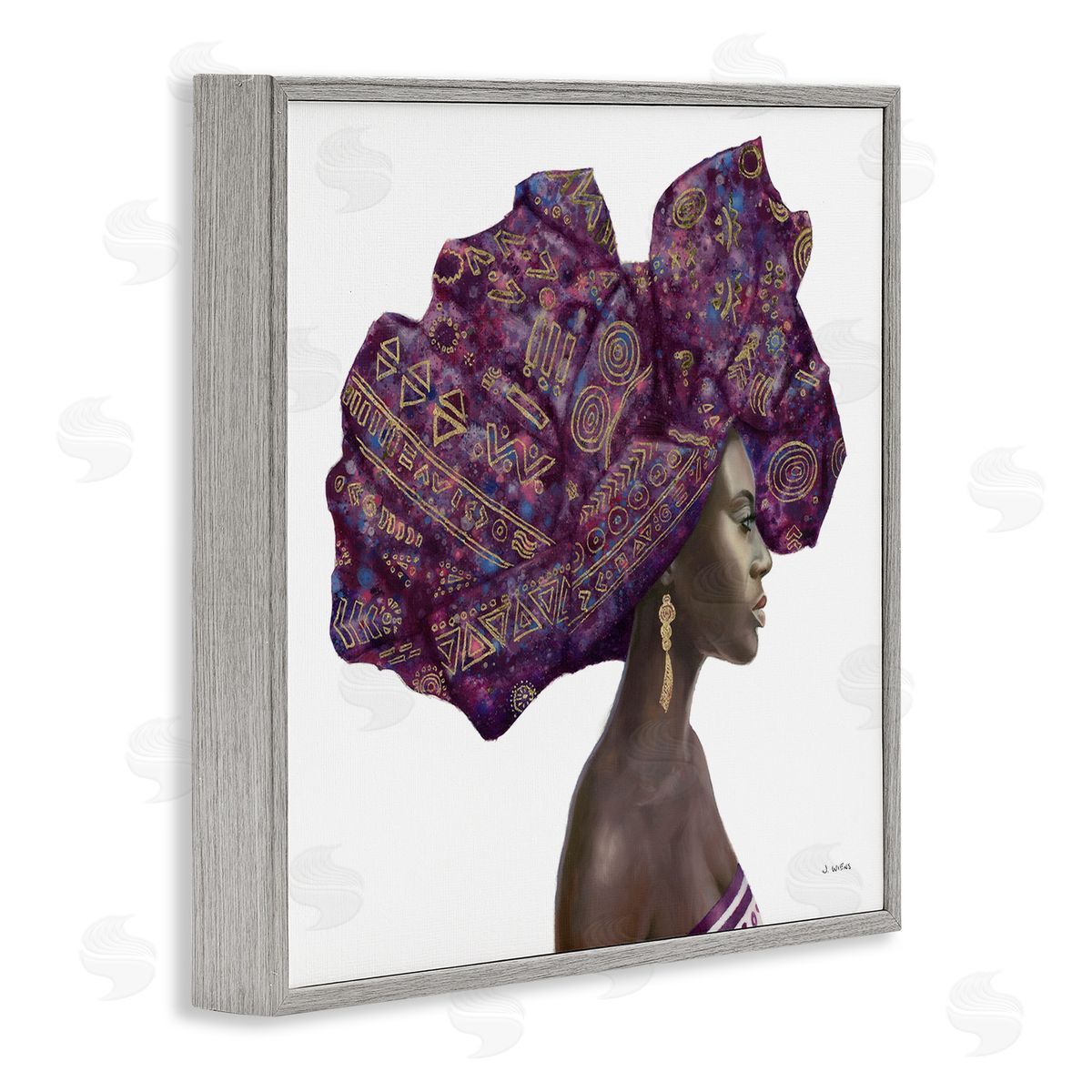 Strong Female Portrait Headwrap Culture Grey Frame Print Wall Art, Home Decor by James Wiens
