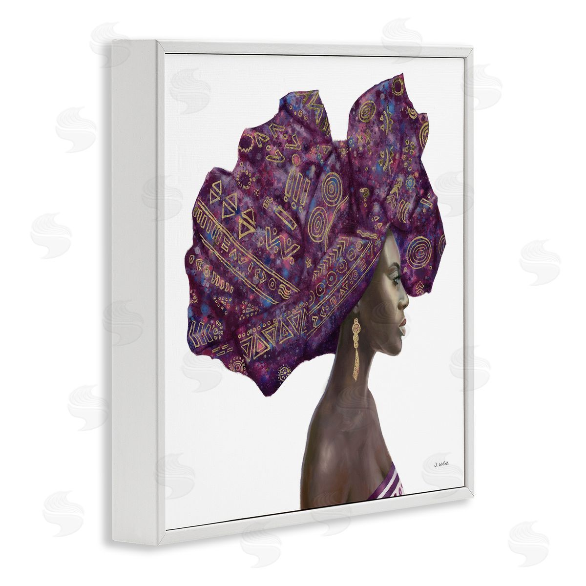 Strong Female Portrait Headwrap Culture White Frame Print Wall Art, Home Decor by James Wiens