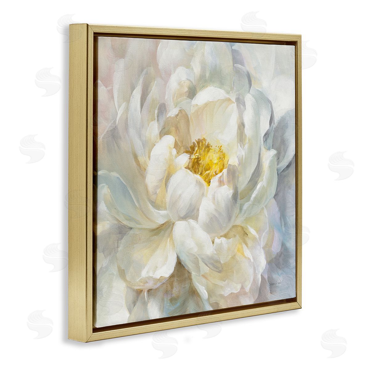 Delicate Flower Petals Painting Gold Floating Frame Canvas Wall Art, Home Decor by Danhui Nai