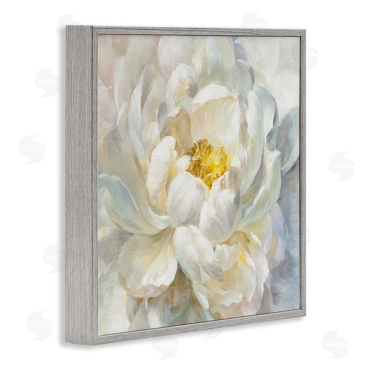 Delicate Flower Petals Painting Grey Frame Print Wall Art, Home Decor by Danhui Nai