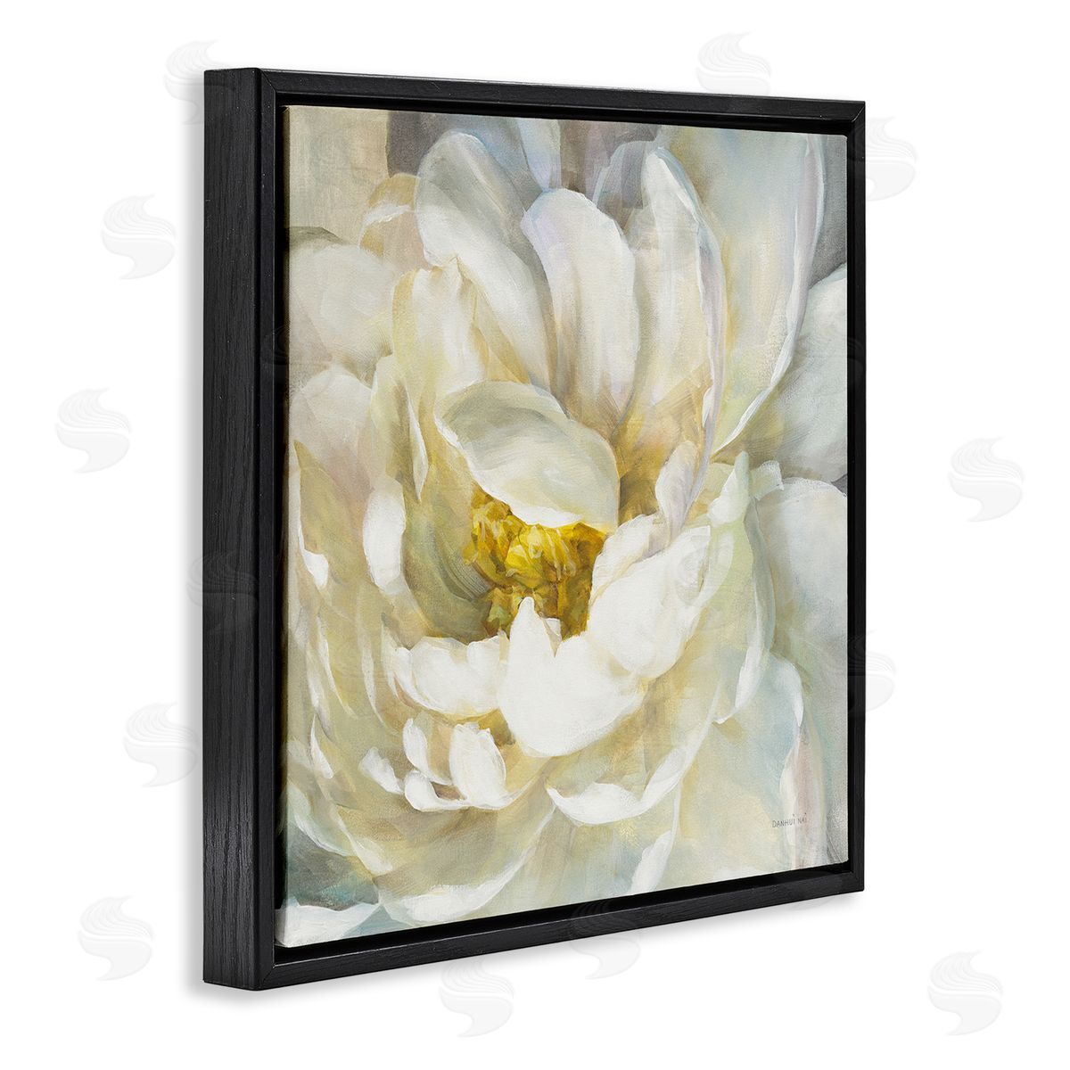 Soft Flower Petals Painting Black Floating Frame Canvas Wall Art, Home Decor by Danhui Nai