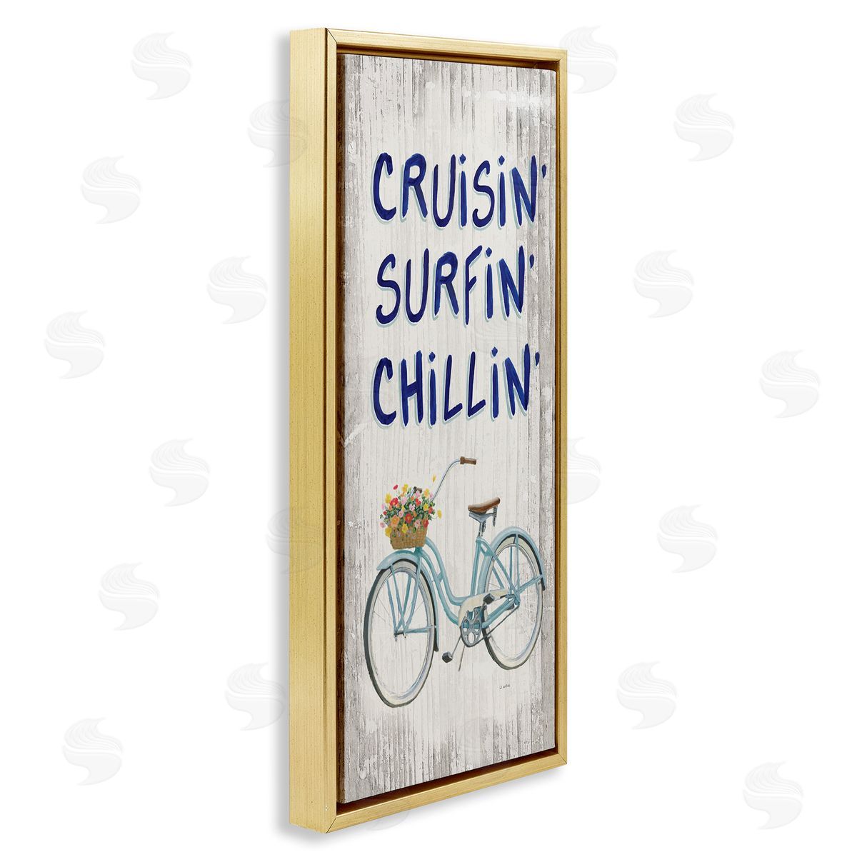 Cruisin' Surfin' Chillin' Bike Gold Floating Frame Canvas Wall Art, Home Decor by James Wiens
