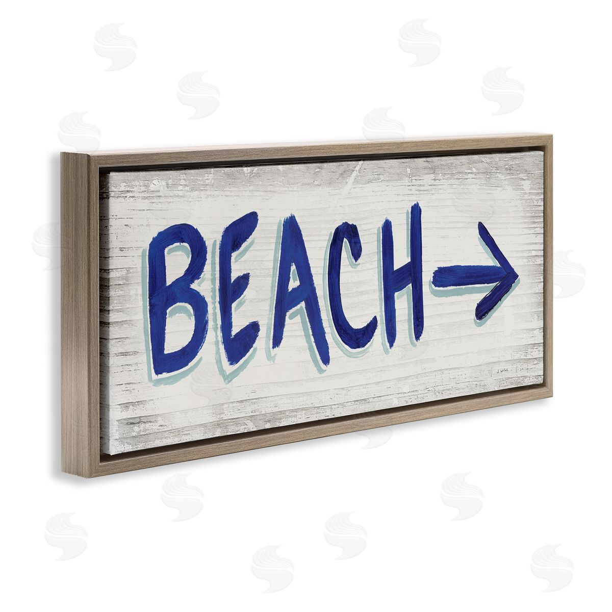 Beach with Right Arrow Sign Brown Floating Frame Canvas Wall Art, Home Decor by James Wiens