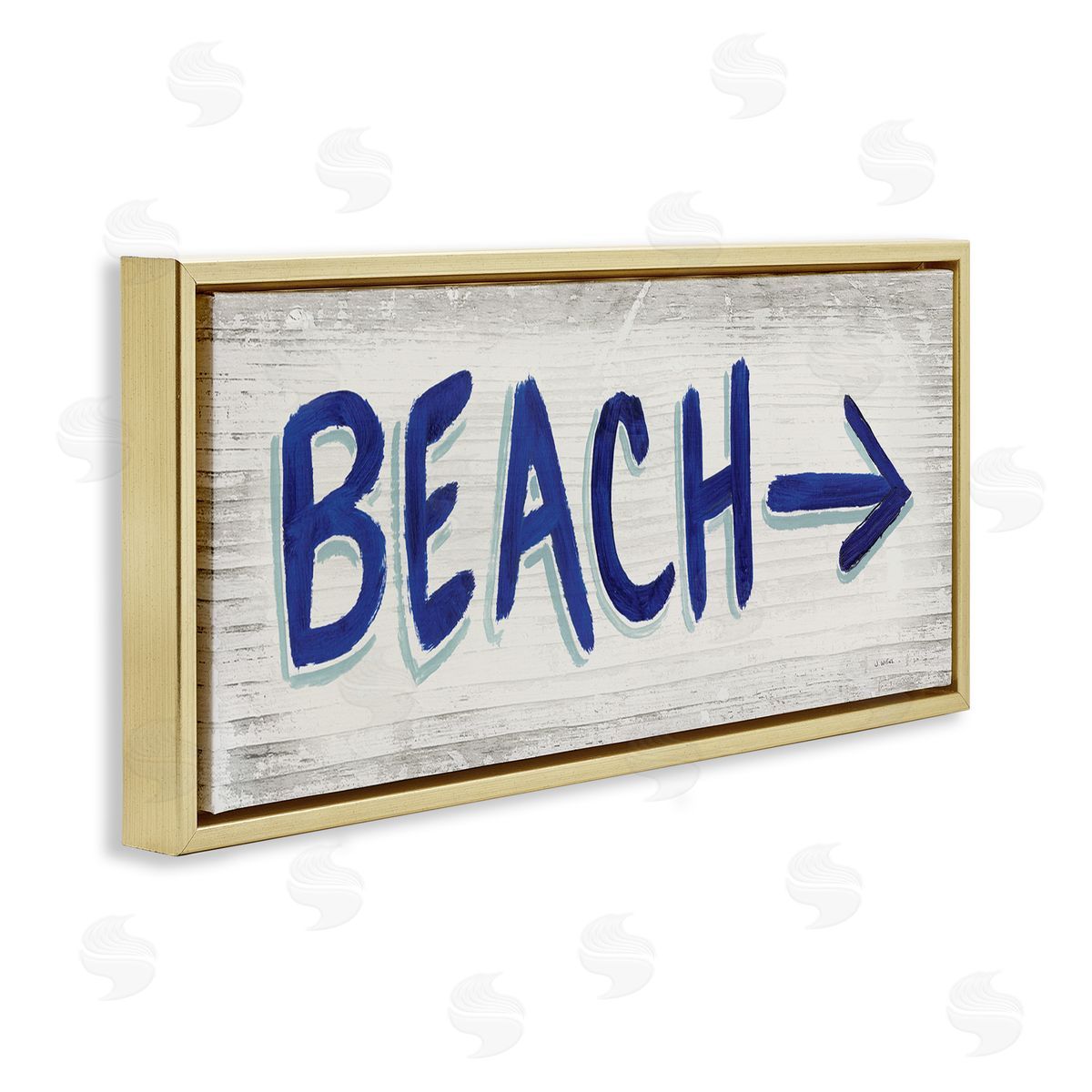 Beach with Right Arrow Sign Gold Floating Frame Canvas Wall Art, Home Decor by James Wiens