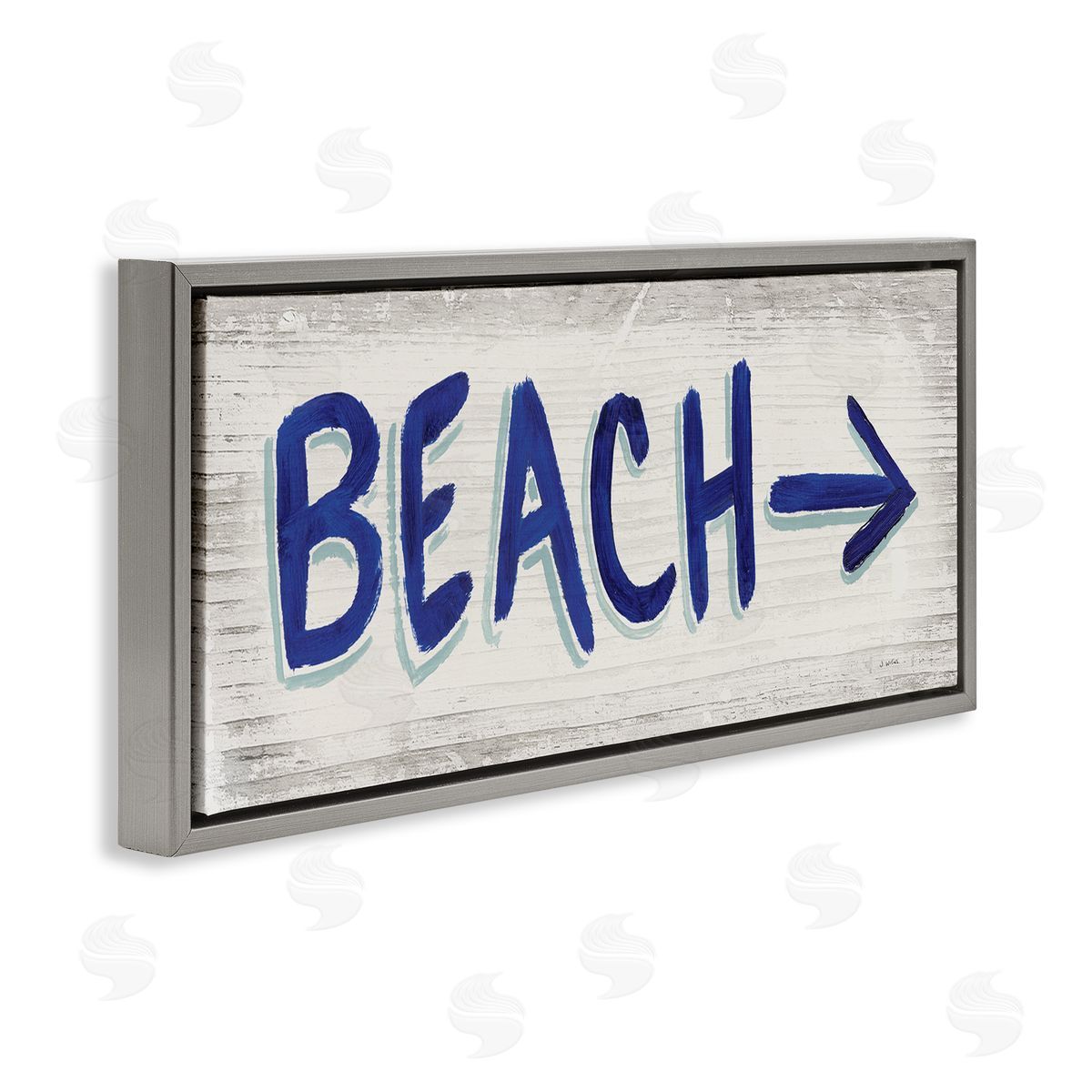 Beach with Right Arrow Sign Grey Floating Frame Canvas Wall Art, Home Decor by James Wiens