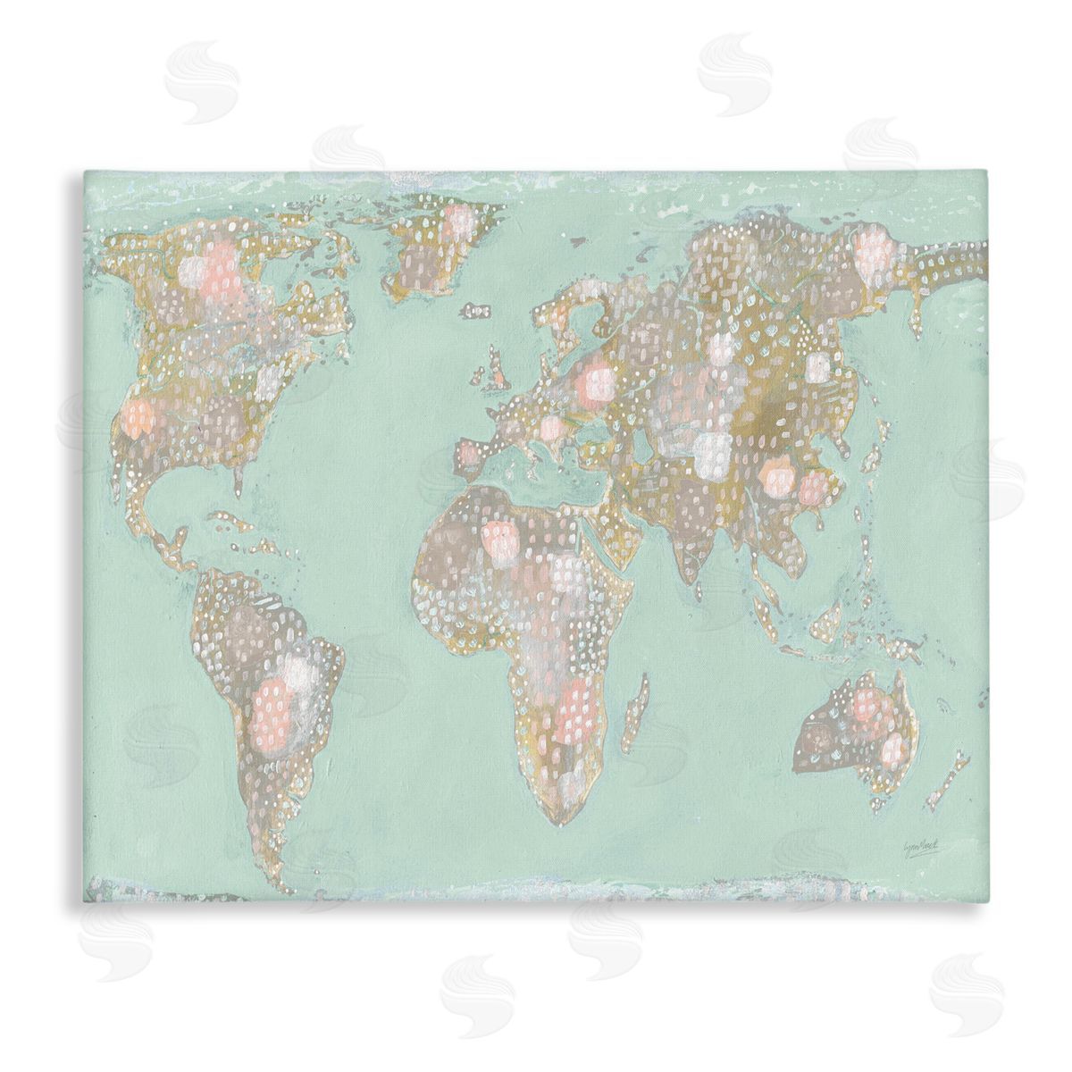 Abstract Mint World Map Canvas Wall Art, Home Decor by Lynn Mack