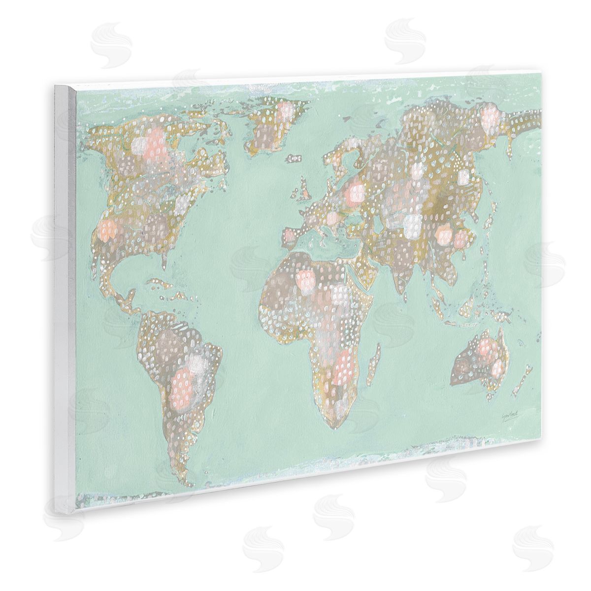 Abstract Mint World Map Wood Plaque Wall Art, Home Decor by Lynn Mack