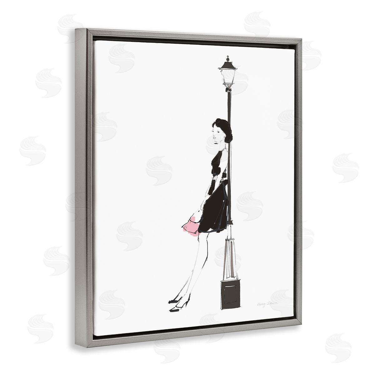 Parisian Female Light Post Grey Floating Frame Canvas Wall Art, Home Decor by Avery Tillmon