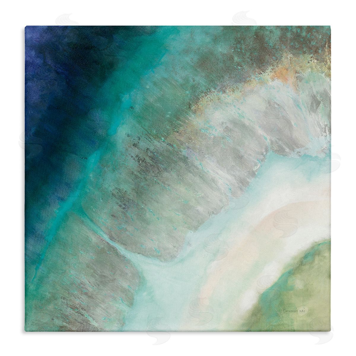 Abstract Blue Green Curve Coast Canvas Wall Art, Home Decor by Danhui Nai
