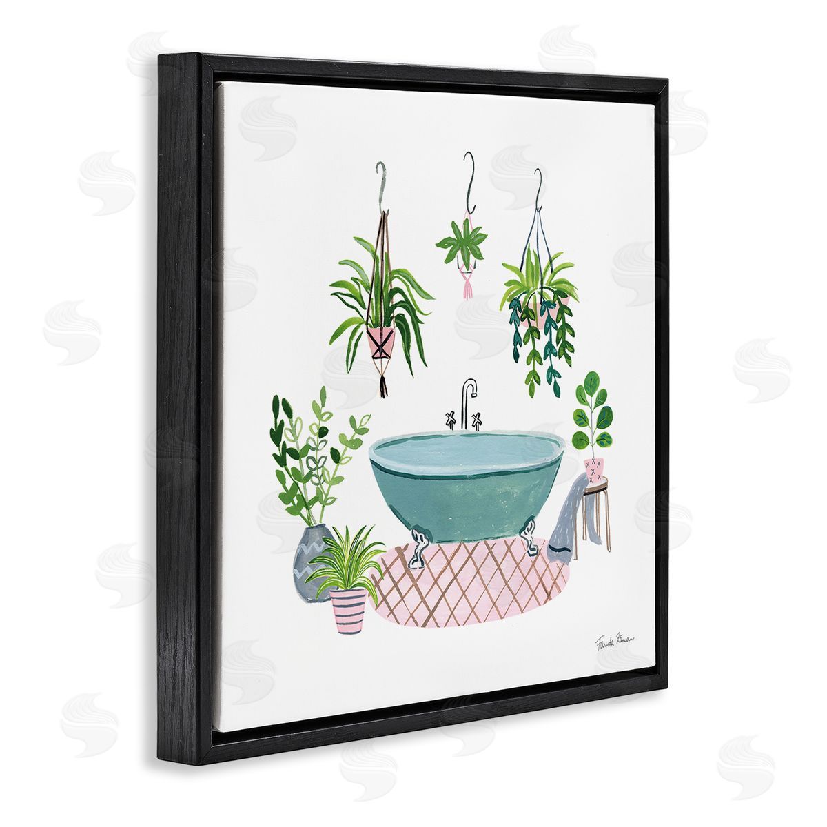 Claw Bath with Hanging Plants Black Floating Frame Canvas Wall Art, Home Decor by Farida Zaman